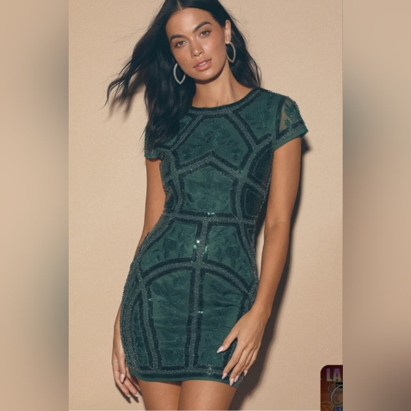 Lulus Dresses & Skirts - Lulus "Spread Your Shine Emerald Green Sequin Embroidered Bodycon Dress"